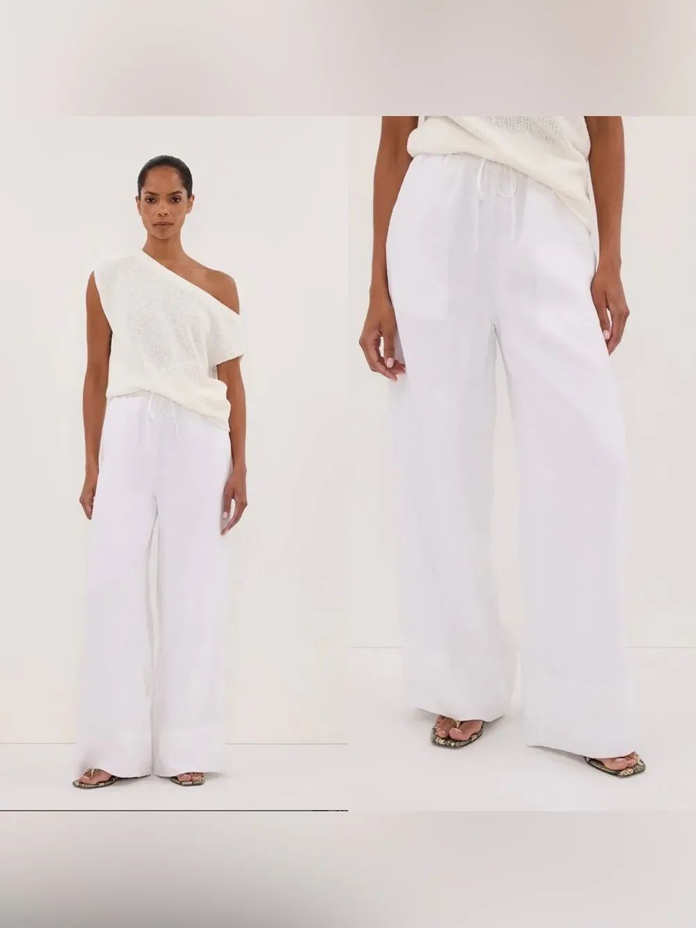NWT DISSH Gina white linen elastic waist wide leg pant